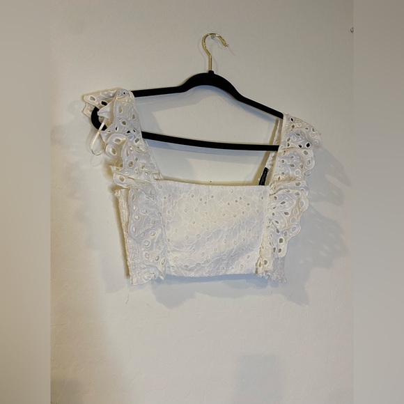 Zara Tops - Zara White Eyelet Lace Crop Top